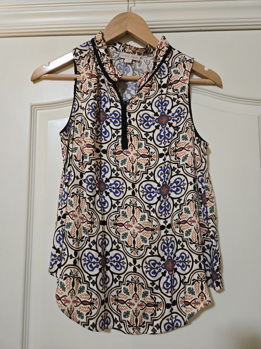 Knox Rose Cream Tank Top with Blue and Black Tile Print